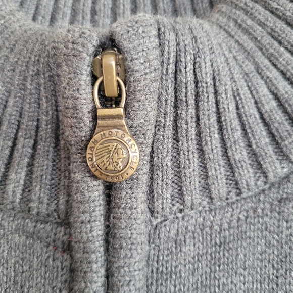 Indian Motorcycle 1/4 Zip Pullover 100% Cotton Sweater Size M Gray Embroidered - Picture 11 of 12